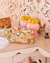 Load image into Gallery viewer, Popping flowers peach quilted cotton toiletry purse