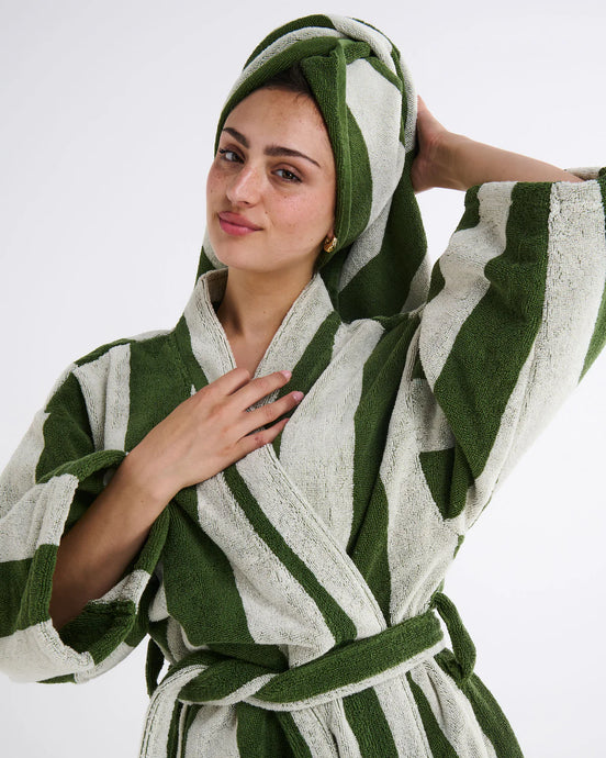 Moss Stripe Terry Bath Robe