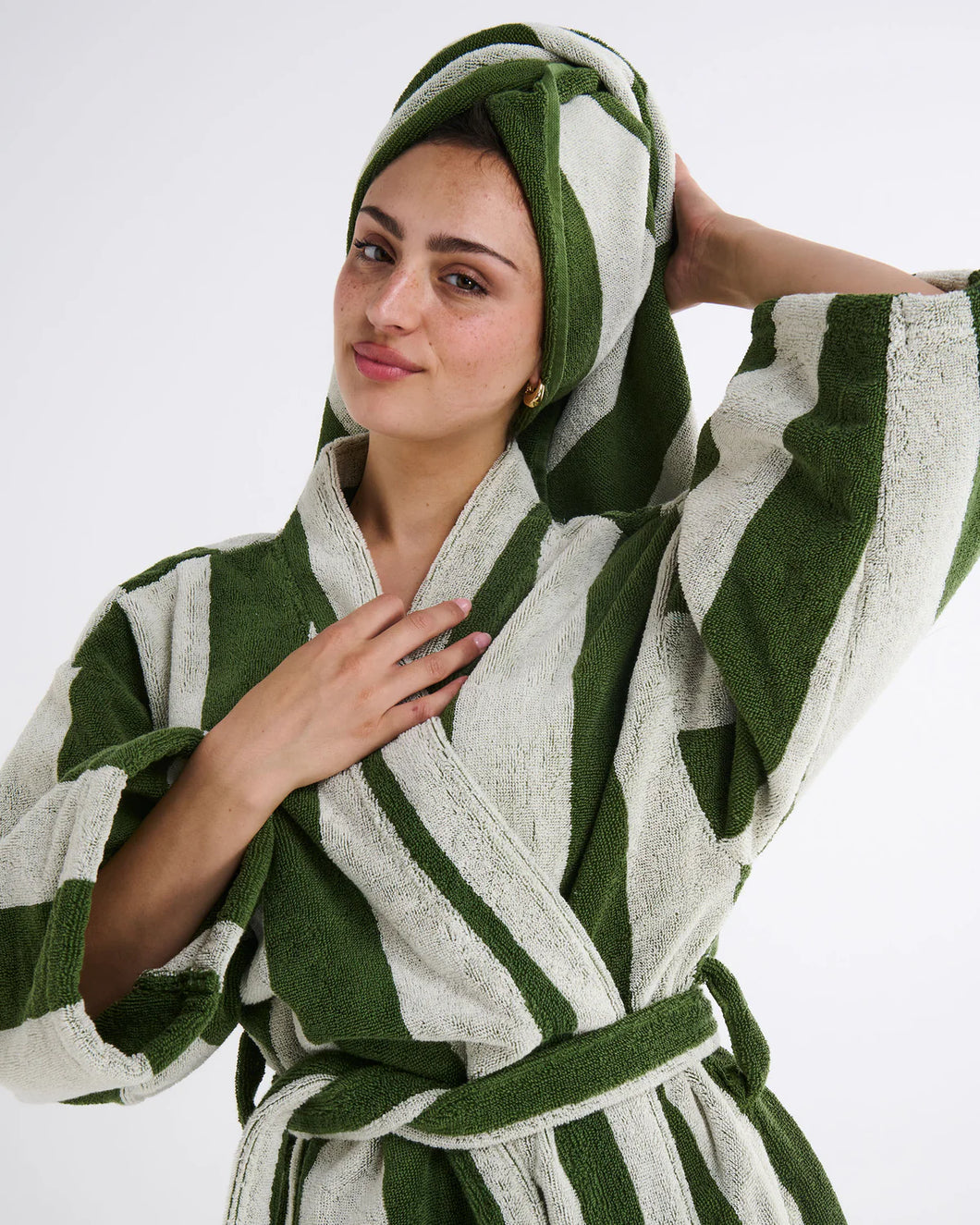 Moss Stripe Terry Bath Robe