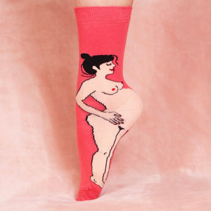 Pregnant Woman Socks - Black Hair