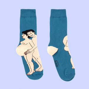Pregnant Woman Socks - Mum and Dad Couple White