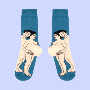 Pregnant Woman Socks - Mum and Dad Couple White